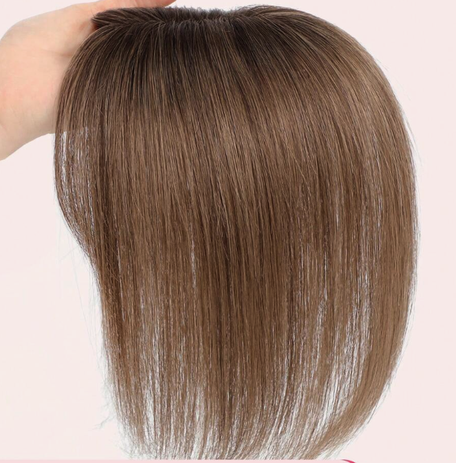Medium brown Human Hair topper with bangs - 10 inch