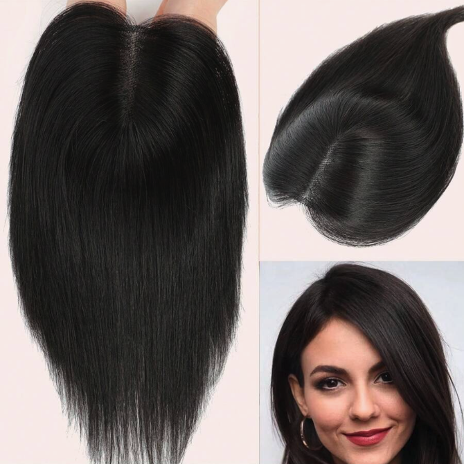 Black Human Hair topper straight - 12 inch