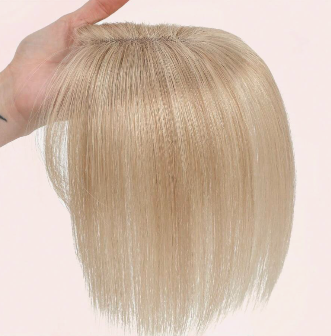 Blonde Human Hair topper with bangs - 10 inch