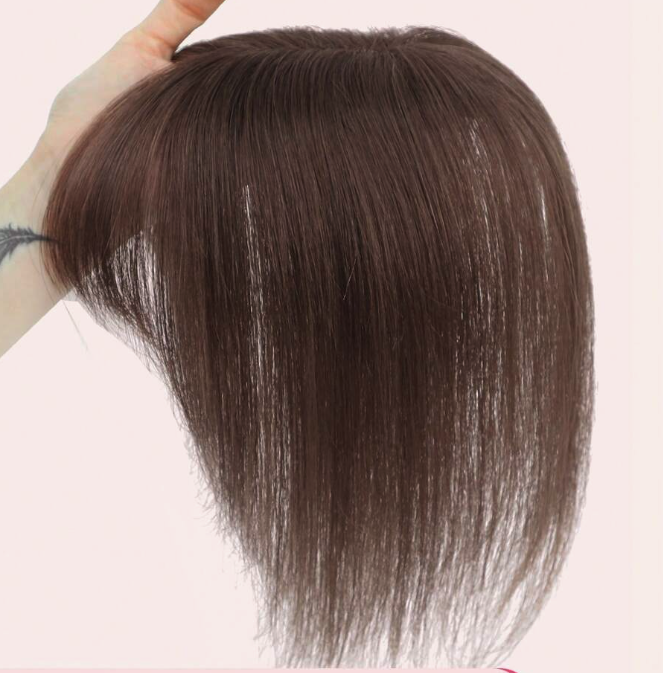 Mocha brown Human Hair topper with bangs - 10 inch