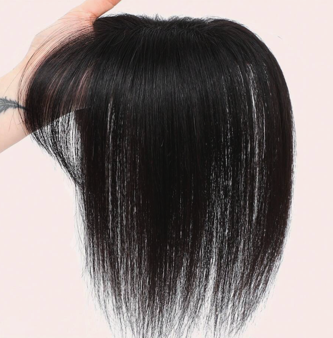Black Human Hair topper with bangs - 10 inch