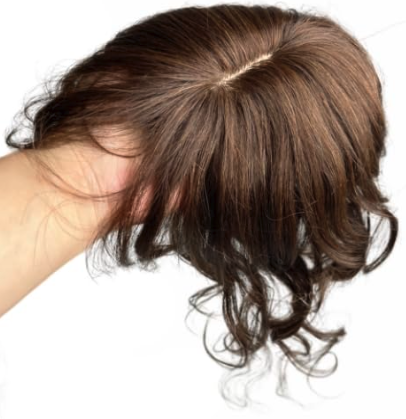 PREMIUM Medium Brown Human Hair Topper short curly