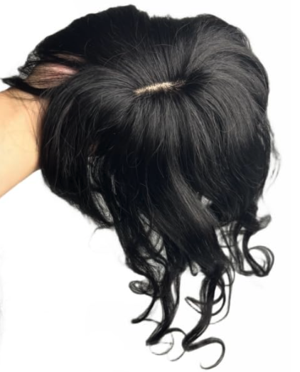 PREMIUM Medium Brown Human Hair Topper short curly