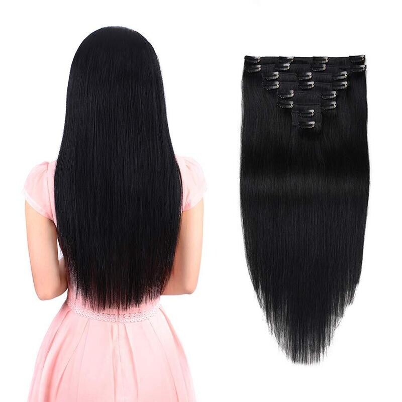 Clip in human hair - Black - 10pcs (Double Drawn)