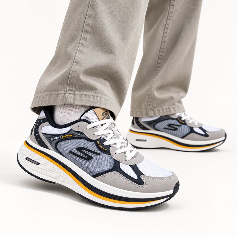 Skechers Cushioned Running Shoes – Grey/White/Orange