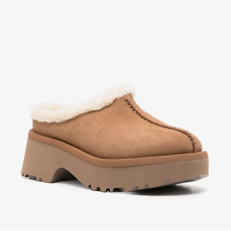 UGG New Heights Cozy Clog Slippers in Chestnut - Front Three-Quarter View
