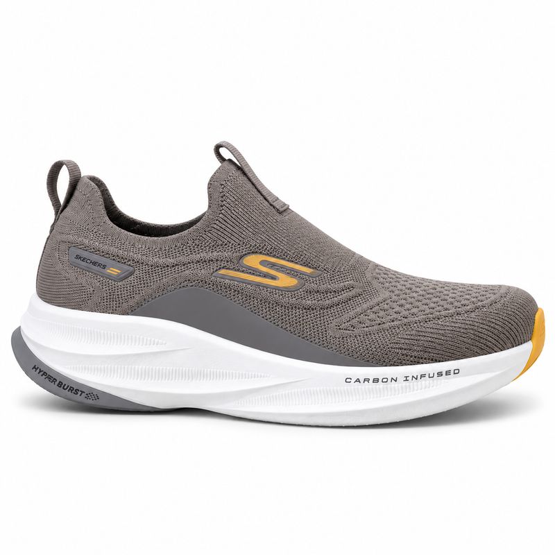 Skechers Carbon-Infused Slip-On Running Shoes – Taupe / White