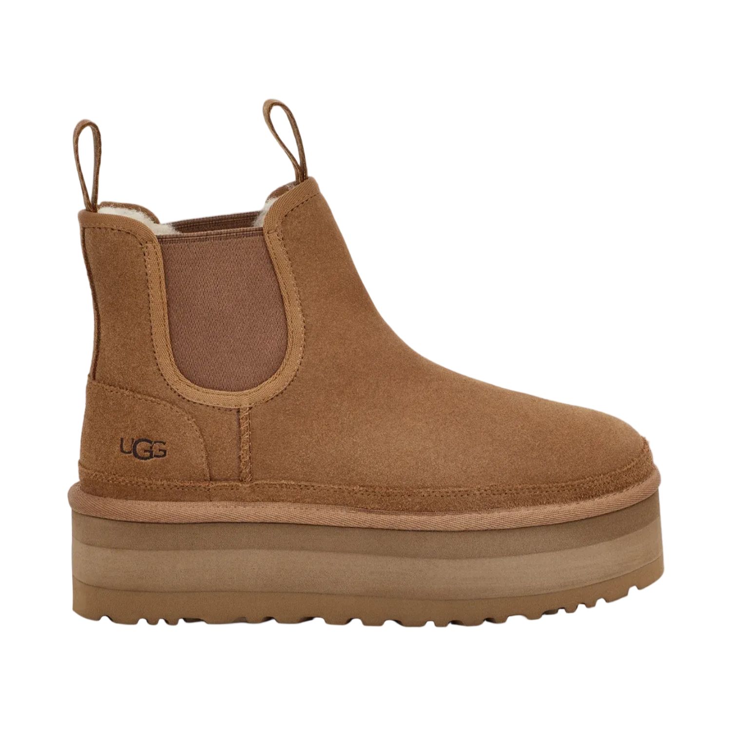 UGG Neumel Platform Chelsea Boots in Chestnut - Outer Side View