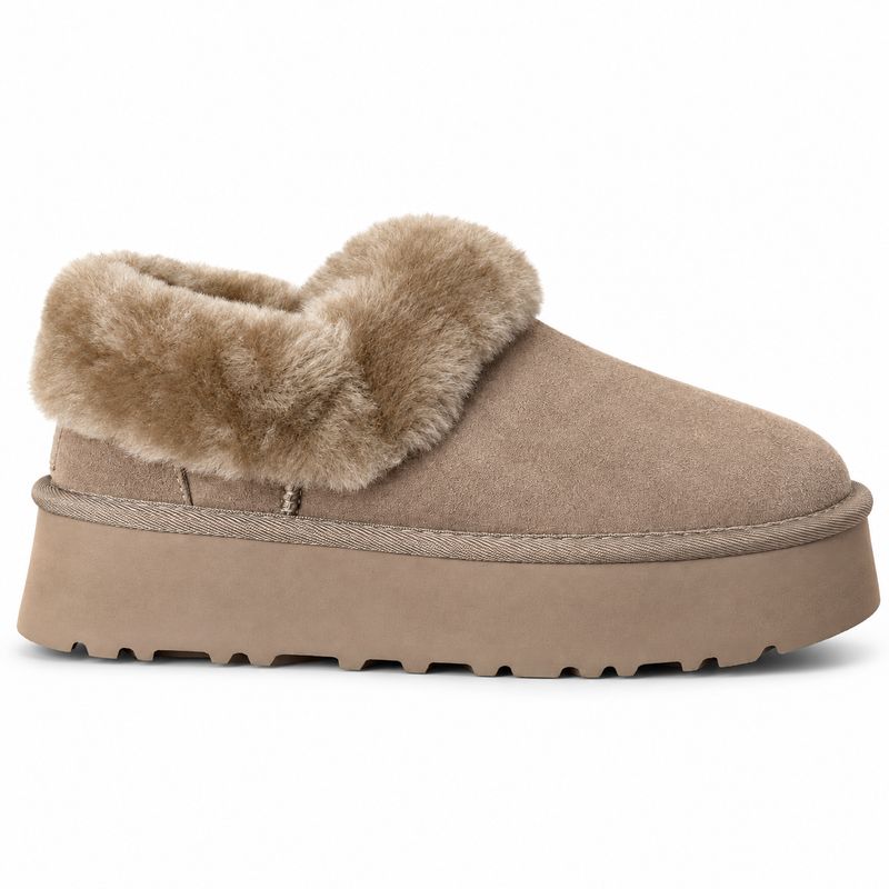 UGG Nita Platform Slippers in Taupe Grey - Side View