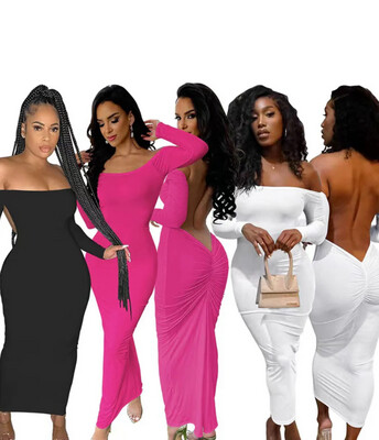 OPEN-BACK SHOULDER LONG-SLEEVED DRESS