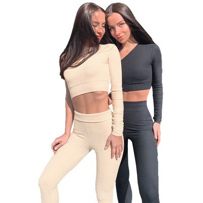 Seamless Ribbing Yoga Set Sportswear Tracksuit Fashion One Shoulder Top Leggings Pants Fitness Suit Running Energy Workout Suit