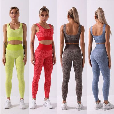 Seamless Leopard Print Yoga Set Gym Clothing Fashion Tank Crop Top Leggings Suit Push Up Workout Training Running Tracksuit
