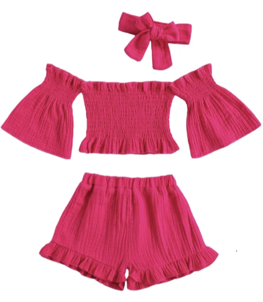 2pc Girls Summer Short &amp; Top Set w/Head Bow  (5T)