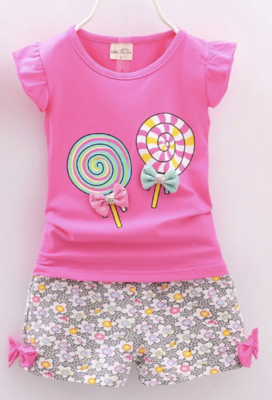 2pc Baby Girls Lollipop Summer Short Sets