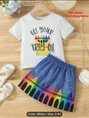 Girls Crayon Print Skirt &amp; Top