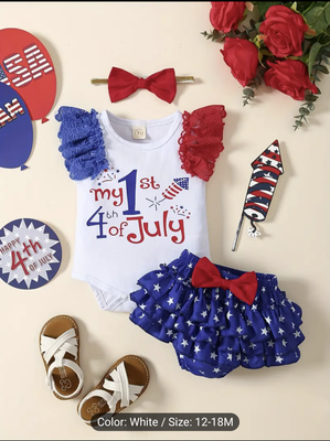 My 1st 4th of July Girls Laced Bodysuit &amp; Layered Shorts