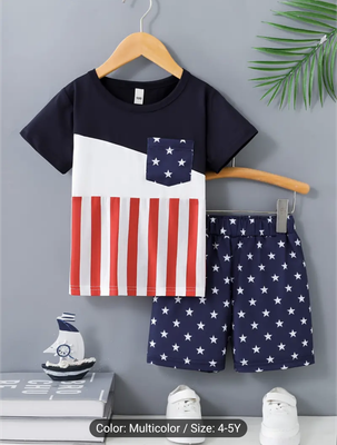 Boys Red, White &amp; Blue 4th of July Short Set