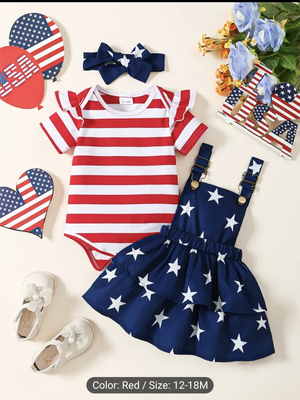 Girls Independence Day Striped Dress, Onesie &amp; Bow