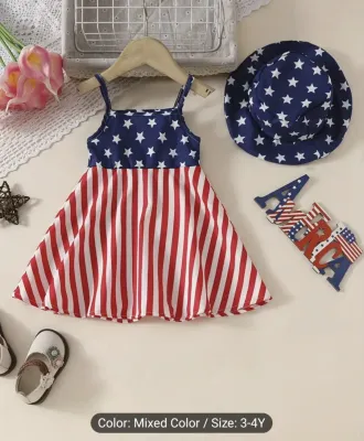Toddler Girls 2pc Independence Dress &amp; Hat Set