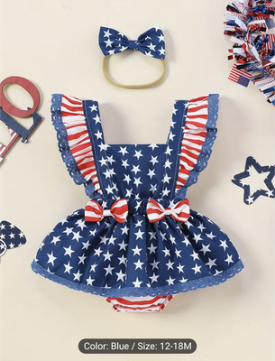 Little Girls Beautiful Red, White &amp; Blue Holiday 2pc Set