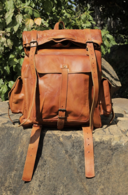 Leather Backpack with Rolltop