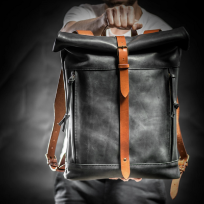 Vintage Leather Rolltop Backpack