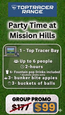 TOP TRACER- up to 6 Persons-  2 hours - 6 Non Alcohol drinks, 3 Appies, 3 buckets balls