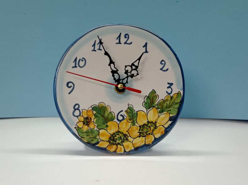 Orologio da tavolo con decorazione a girasoli diam. cm 16