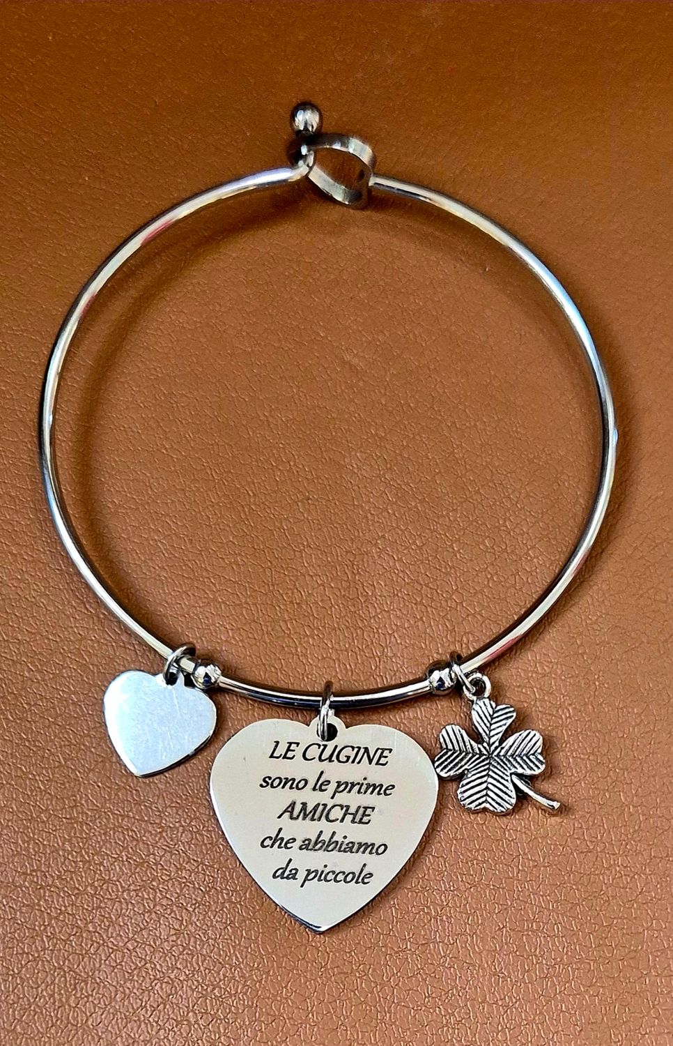 Bracciale Per Cugina Con Ciondolo Personalizzato 'Cugina' – In Acciaio Inossidabile, Argento, 18 Cm, Con Sacchetto In Velluto – Regalo Compleanno, Natale