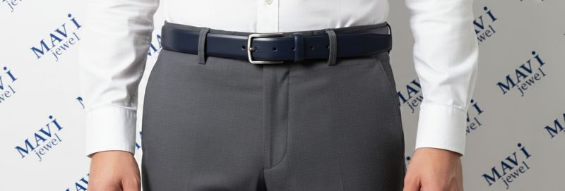 Cintura uomo pelle blu altezza 3cm