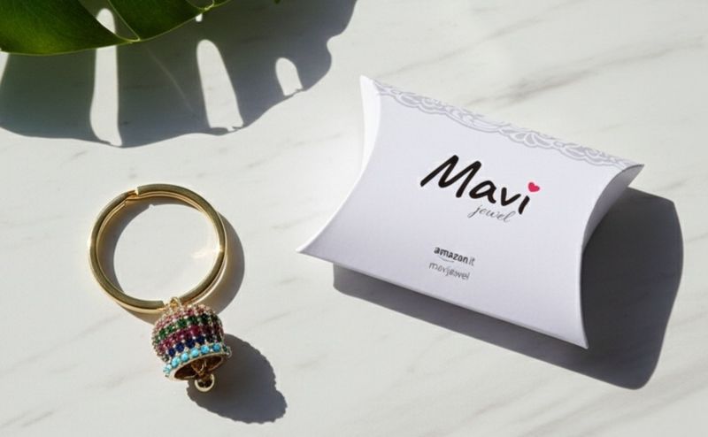 anello con campanella colore oro multicolor