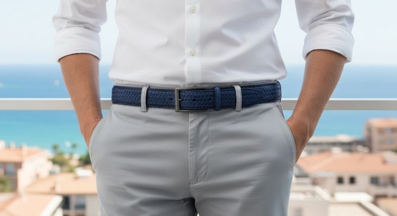 Cintura uomo pelle intrecciato blu altezza 3.4 cm