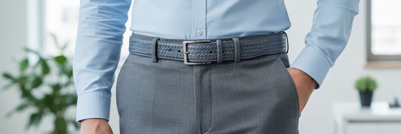 Cintura uomo pelle intrecciato grigio altezza 3.4 cm