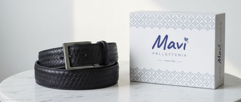 Cintura uomo pelle intrecciato nera altezza 3.4 cm