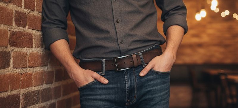 Cintura uomo pelle marrone altezza 3.8 cm sport jeans