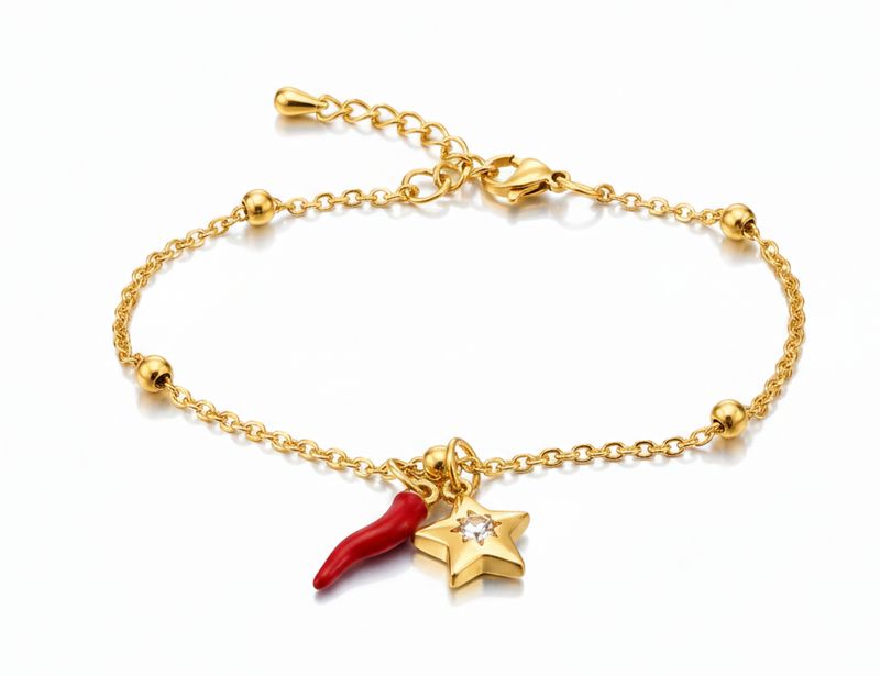 Bracciale donna con corno portafortuna e charm stella