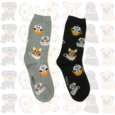 Women's Pups in a Cup Crew Socks - 2 Colors