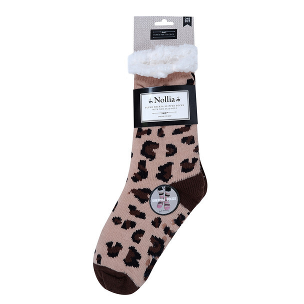Women's Brown Plush Sherpa Leopard Socks