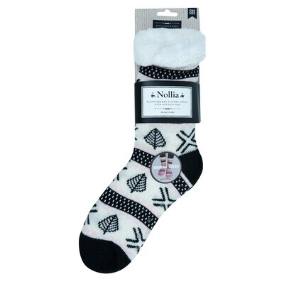 Women's Black & White Plush Sherpa Socks