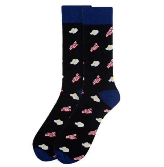 Men&#39;s Black Bacon &amp; Egg Crew Socks