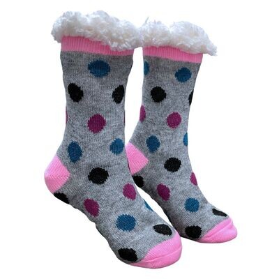Women's Gray Plush Sherpa Polka Dot Socks