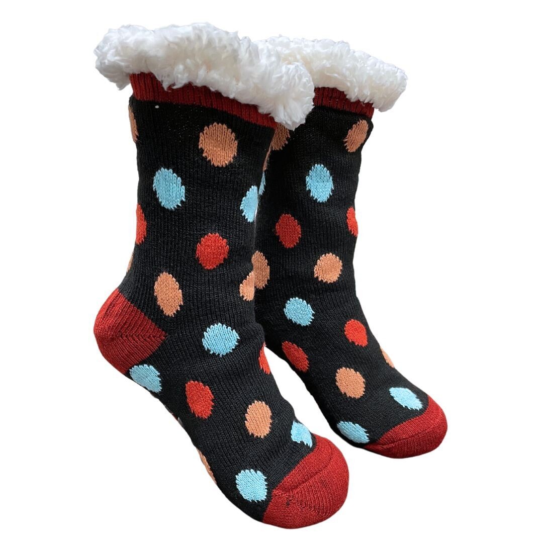 Women's Black Plush Sherpa Polka Dot Socks