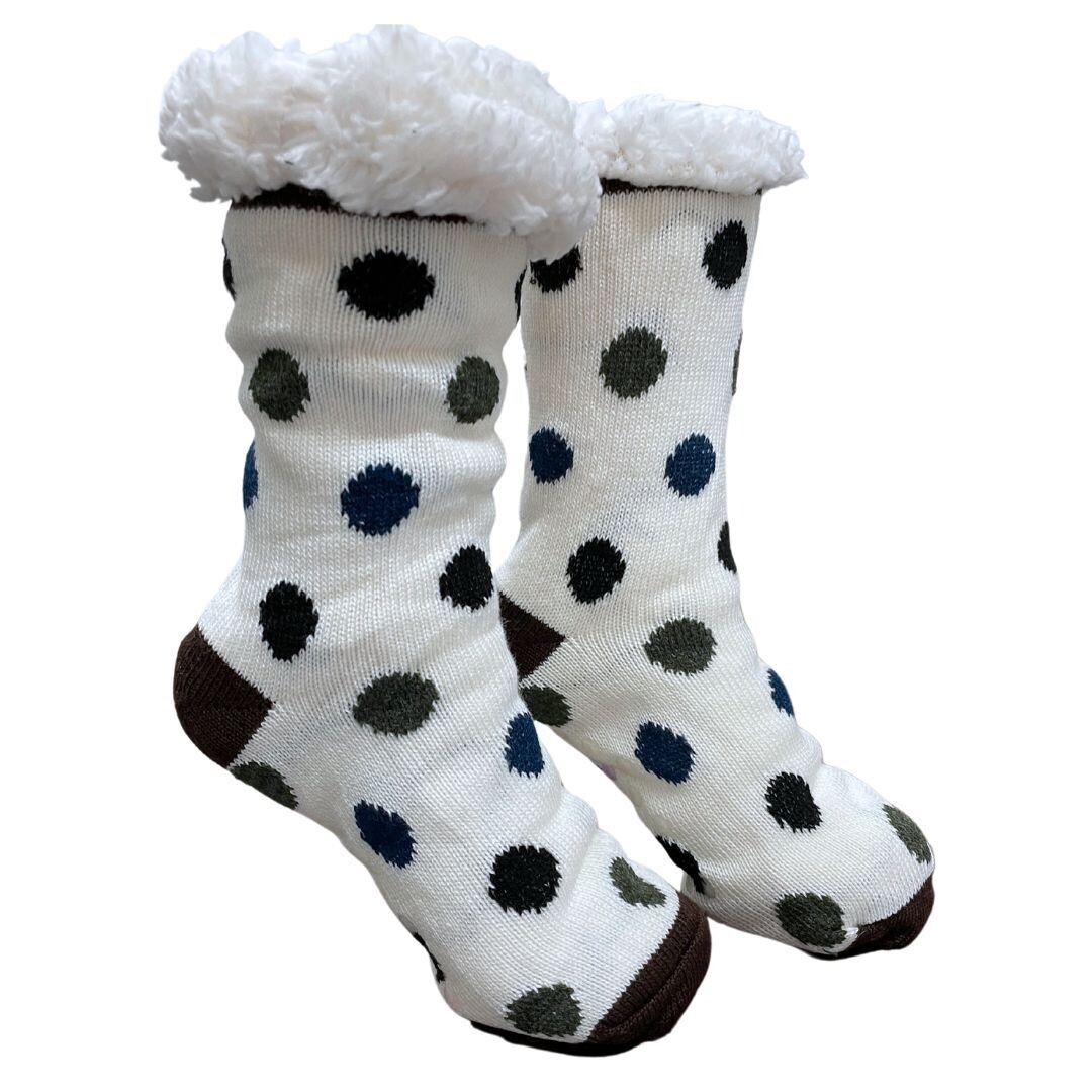 Women's White Plush Sherpa Polka Dot Socks