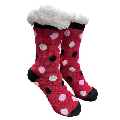 Women's Burgundy Plush Sherpa Polka Dot Socks