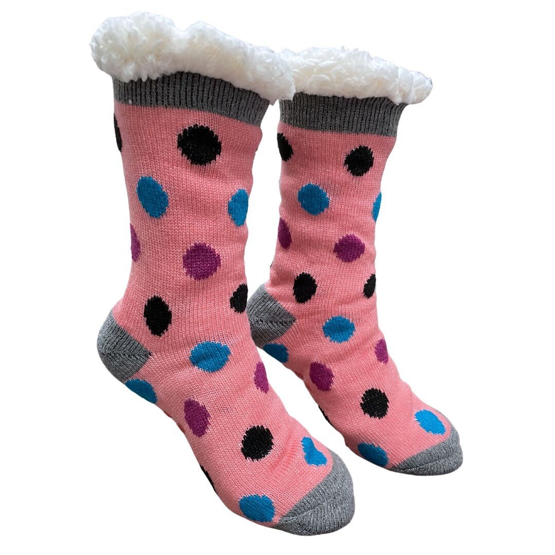Women's Mauve Plush Sherpa Polka Dot Socks