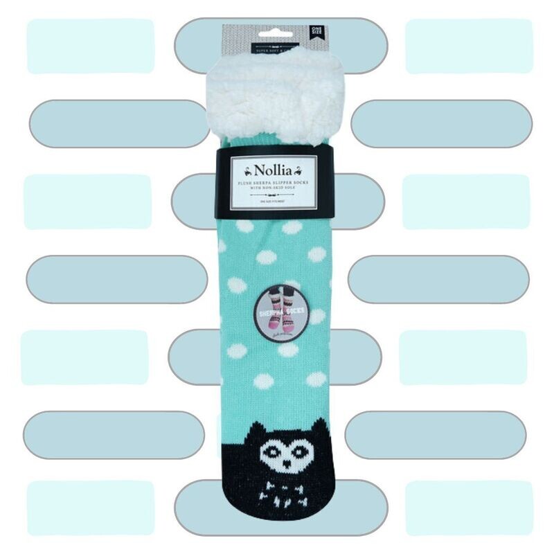 Women&#39;s Green Plush Sherpa Owl Socks