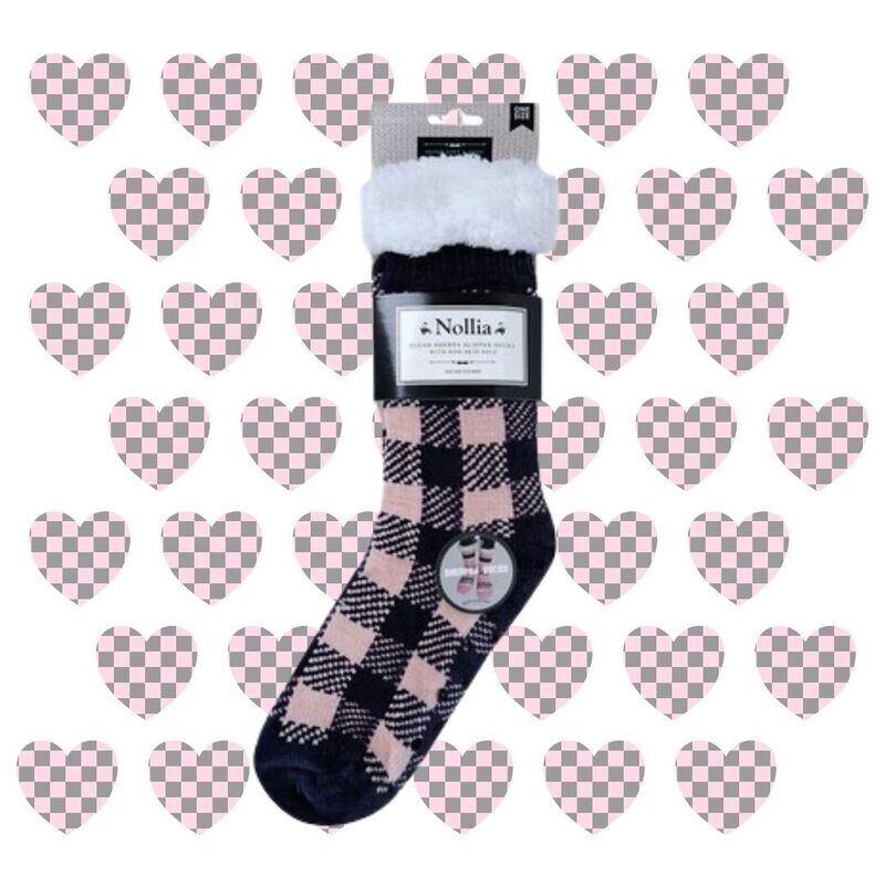 Women&#39;s Pink Plaid Plush Sherpa Socks