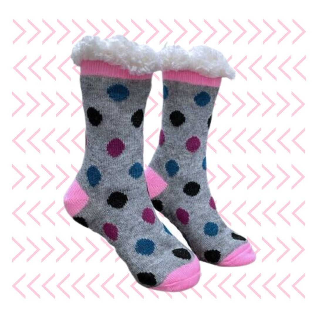 Women&#39;s Gray Plush Sherpa Polka Dot Socks