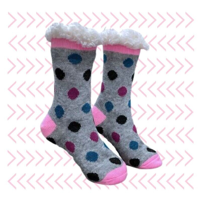 Women&#39;s Gray Plush Sherpa Polka Dot Socks