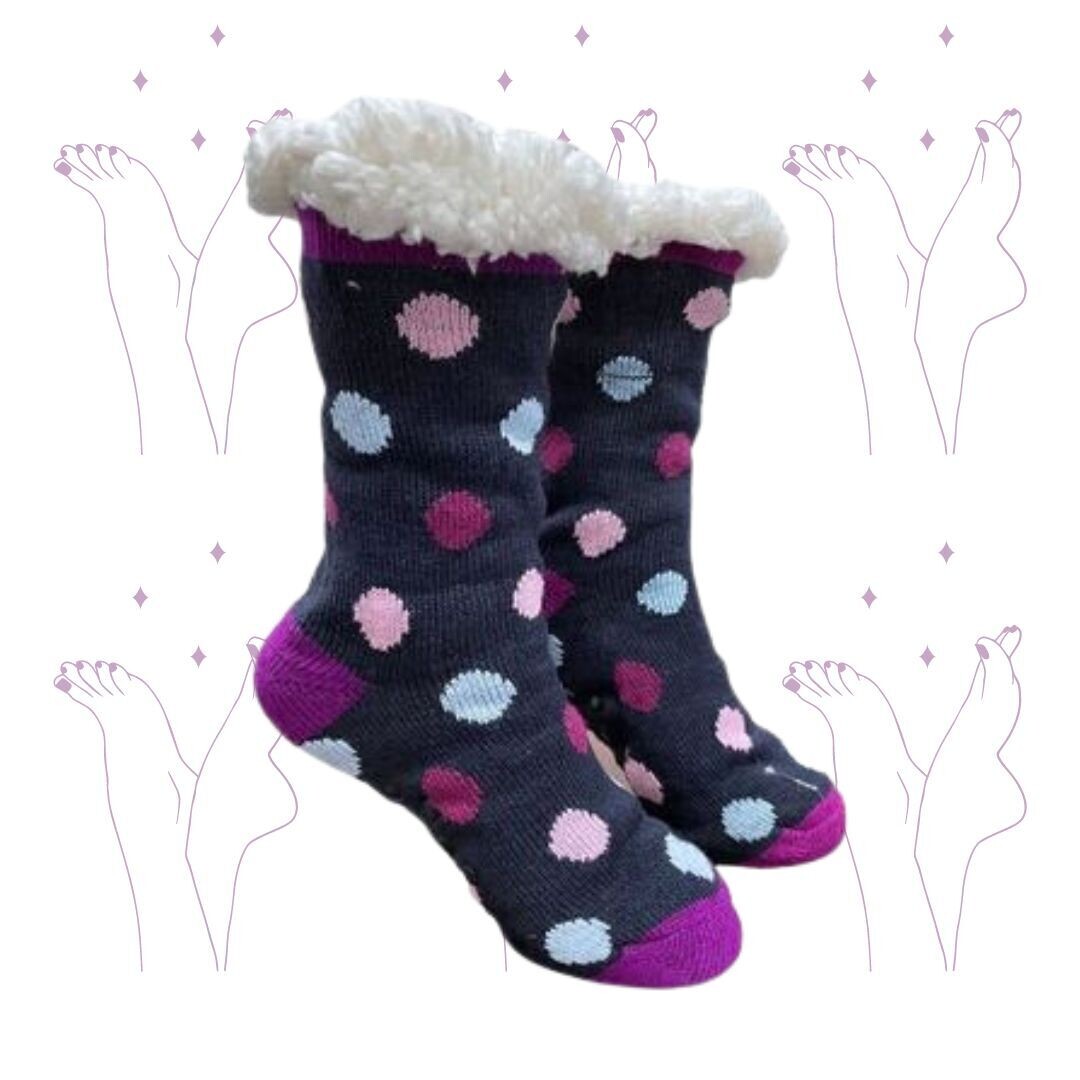 Women&#39;s Navy Blue Plush Sherpa Polka Dot Socks